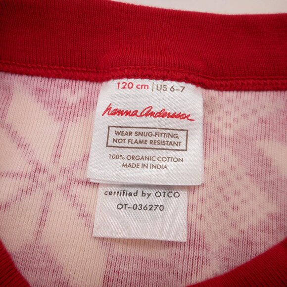 Hanna Andersson Kids 120 cm US 6-7 Red Scandi Snowflake Pajama Set Christmas - Picture 7 of 11